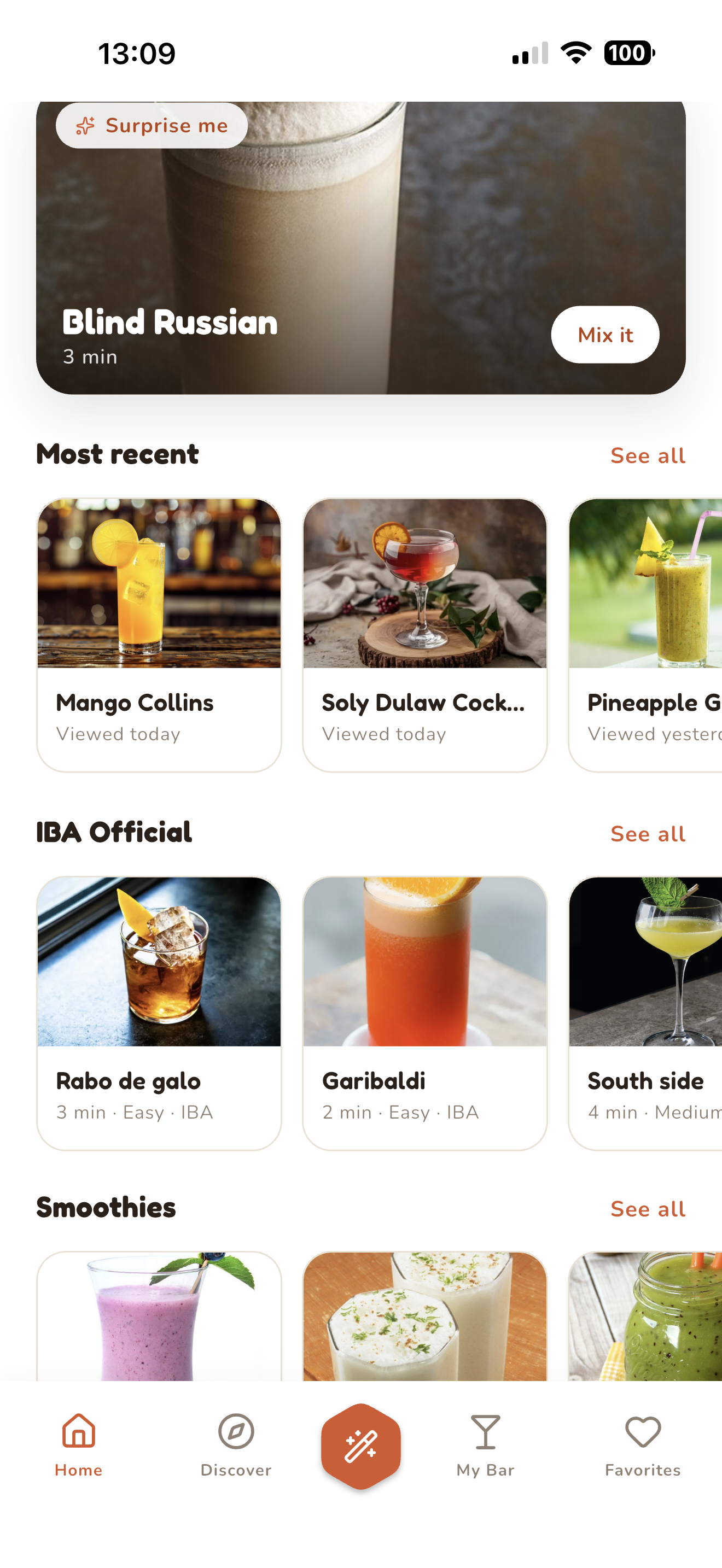IBA Official row in the app showing Rabo de galo, Garibaldi and South Side