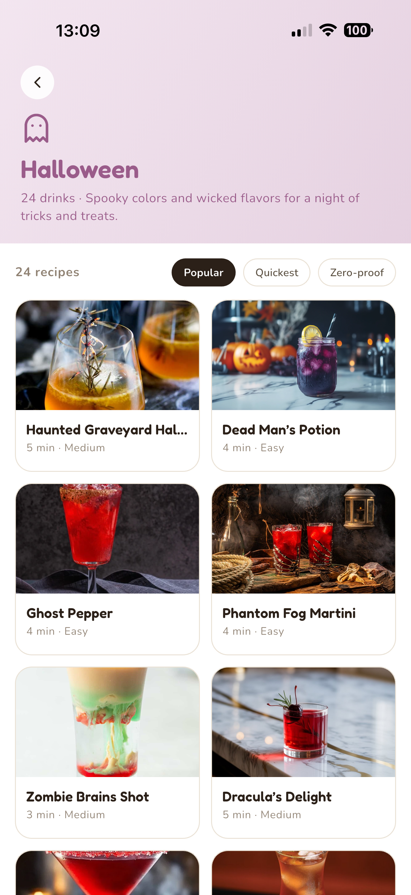 Halloween collection in the app with 24 spooky drink recipes