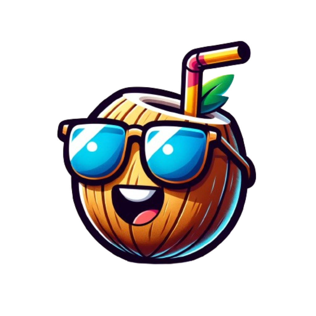 Pocket Bartender app icon, a coconut drink wearing sunglasses